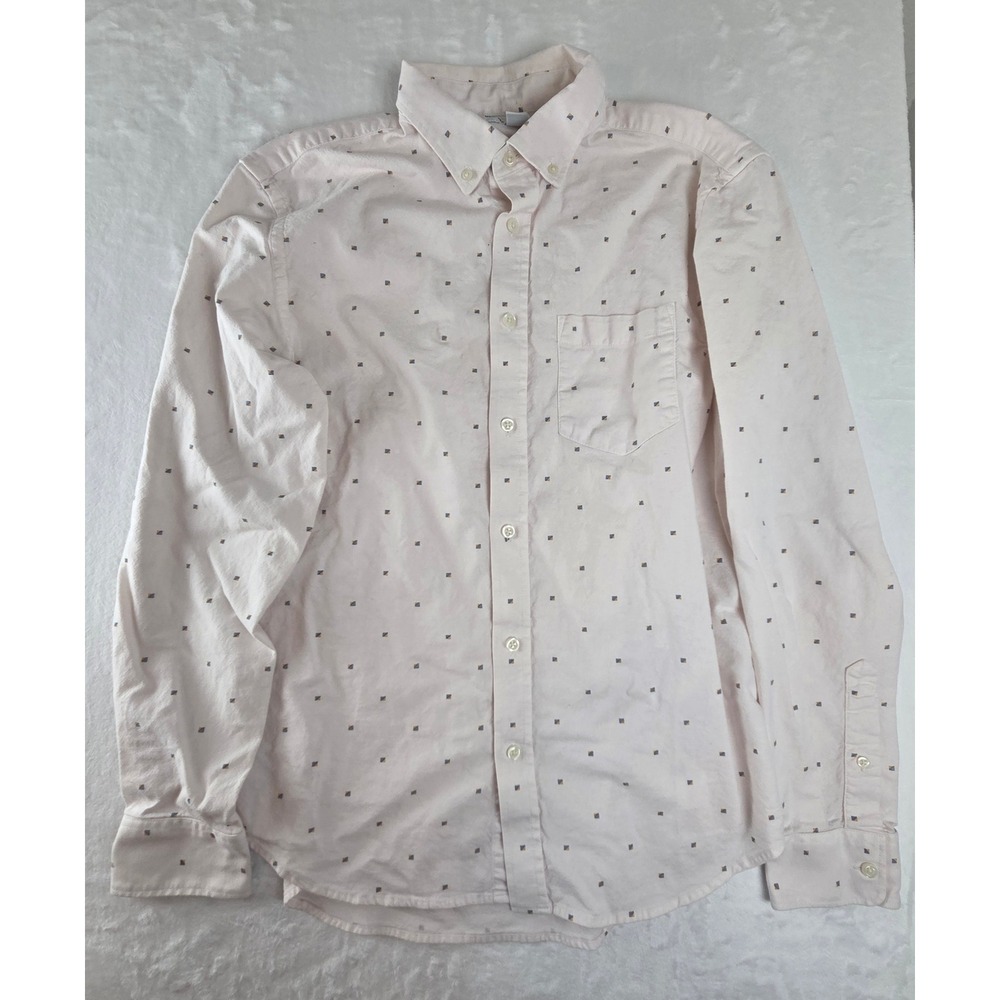 Old Navy Slim Fit Built-In Flex Mens Button Down Shirt Pink Pattern Medium